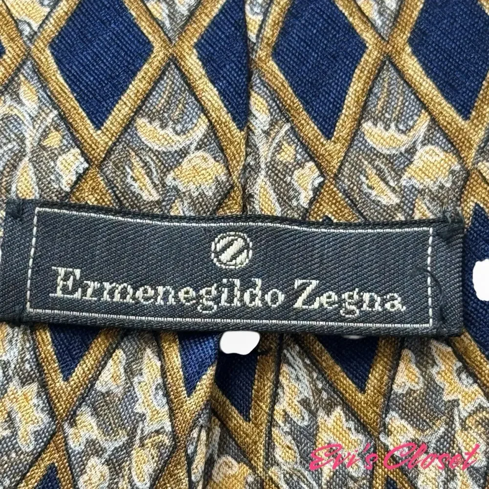 Ermenegildo Zegna Blue Gold Tie 100% Silk Disegno Exclusivo Made In Italy
